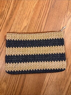 thirty-one Striped Woven Clutch in Black and Natural Tan